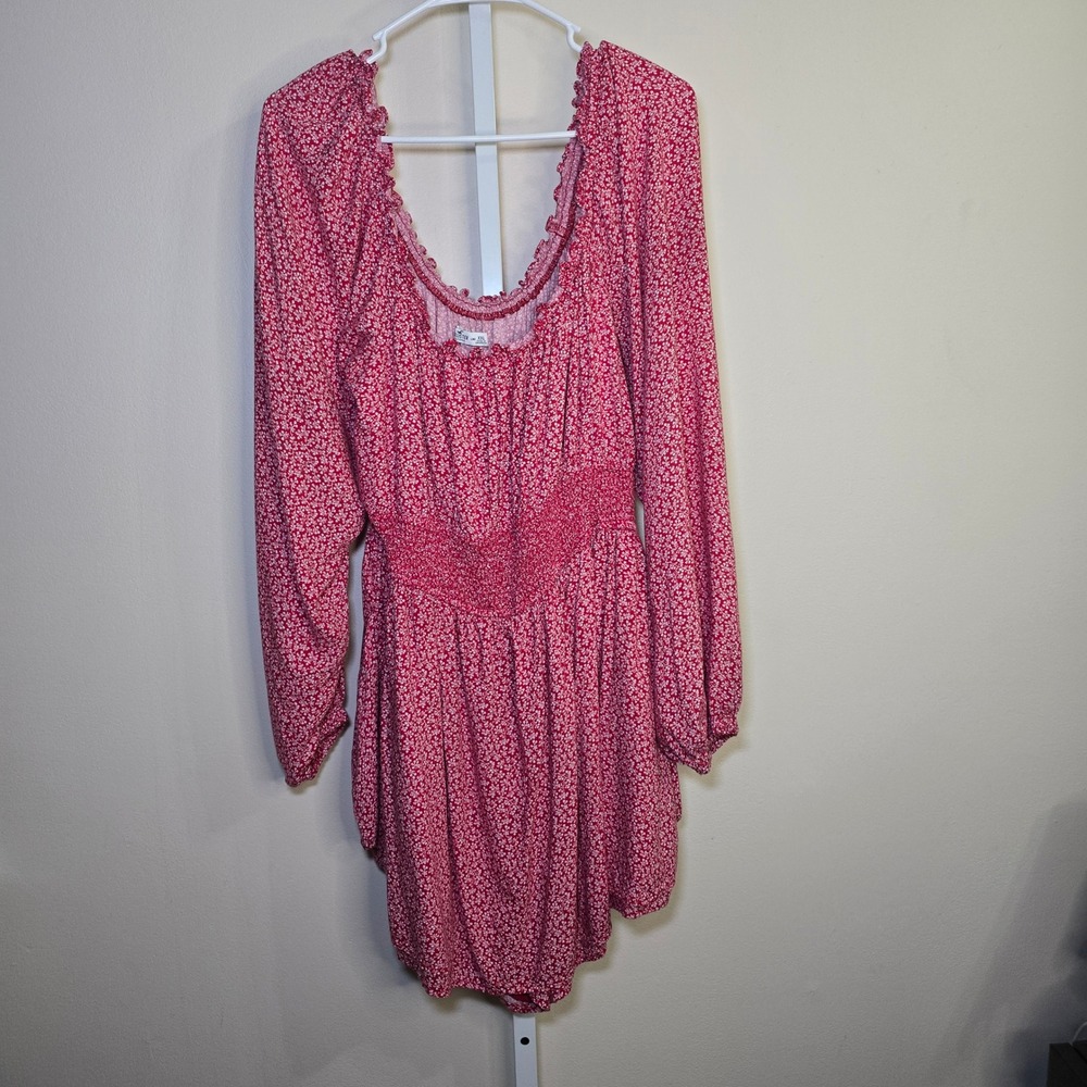 Hollister Red Floral Smocked Waist Long Sleeve Romper XXL Long Womens Boho
